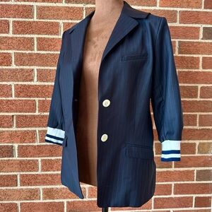 MIDDLA Women's Navy Pinstripe Hybrid Blazer Jacket, Size 1/ Small US
